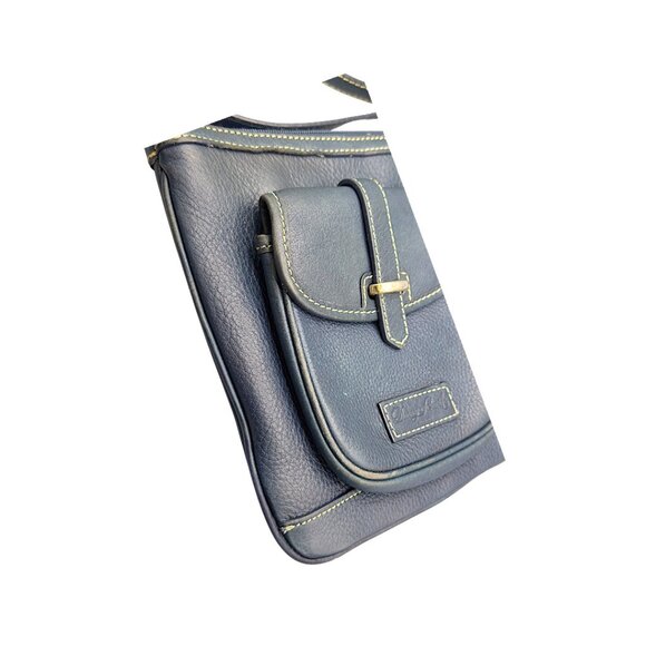 Dooney & Bourke Vtg. Navy Blue Pebbled Leather Crossbody Bag (lining flaws) - Picture 4 of 10